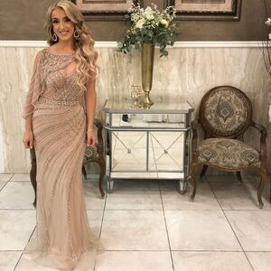 Custom Couture Elegant Beaded Evening Gown size 8